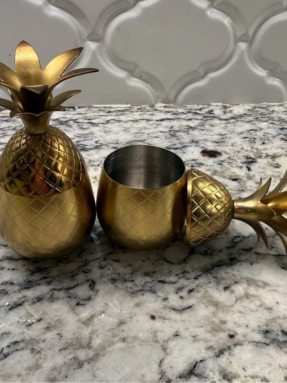 Vintage Solid Brass Pineapple Lidded Containers Set of 2 Trinket Boxes MCM
